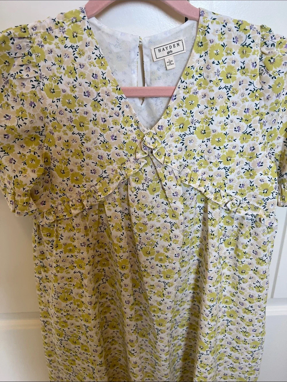 Hayden Yellow Floral Ruffle-Trim Casual Dress